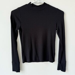 Athleta Girl Black Long Sleeve Ribbed Mock Neck Shirt size medium 8/10